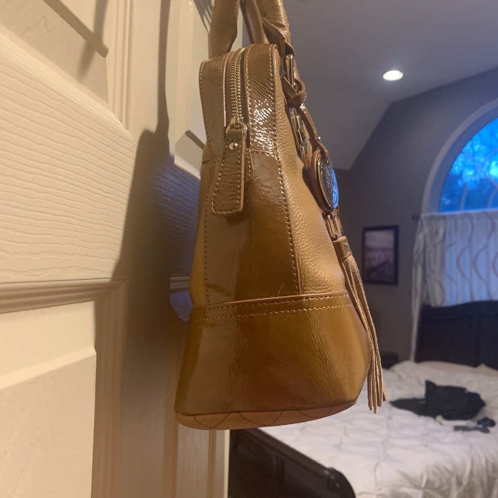 Sharif Camel Leather/Patent/Suede Satchel Handbag - Picture 9 of 9